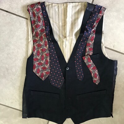 Upcycled repurposed navy mens vest and ties fashion vest daddy’s closet - image1